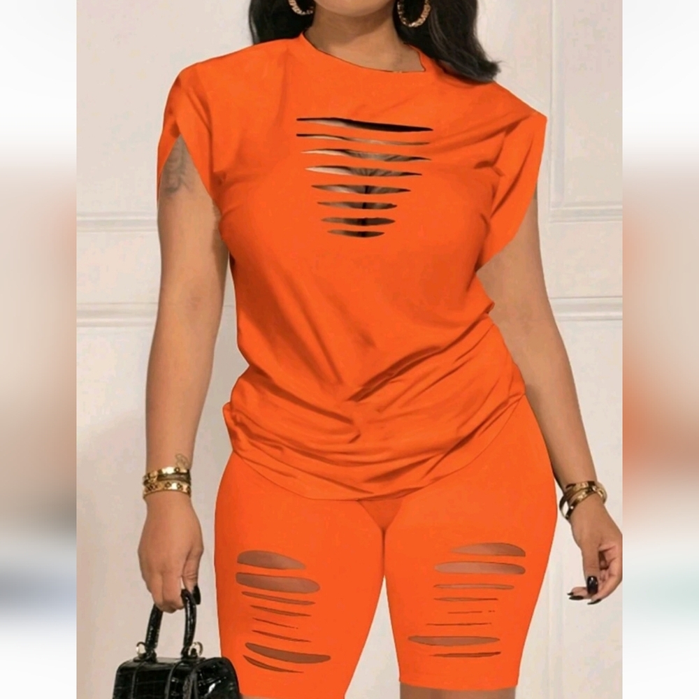 Orange Plus Size Cut Out Top & Shorts 2 Piece Set 2XL NWOT